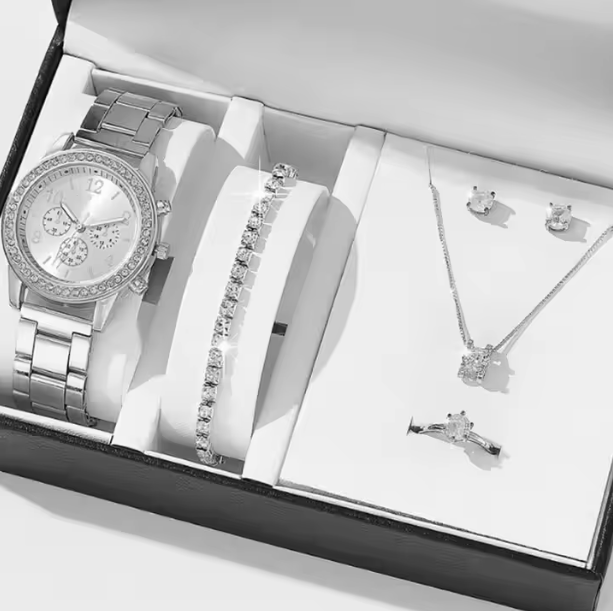 ✨Women Quartz Luxury Watch Bracelet Ring Necklace Earrings Set✨