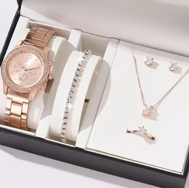 ✨Women Quartz Luxury Watch Bracelet Ring Necklace Earrings Set✨