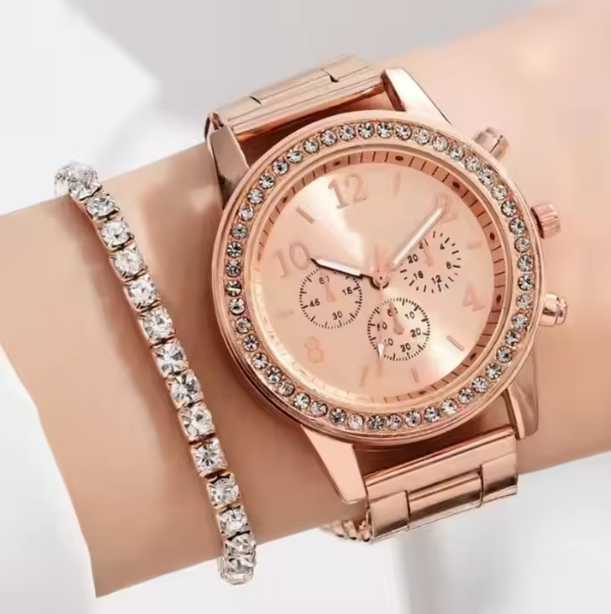 ✨Women Quartz Luxury Watch Bracelet Ring Necklace Earrings Set✨