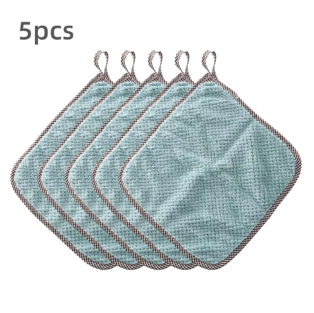 5PCS Soft Reusable Dish Towels – Absorbent Coral Fleece Cleaning Rags