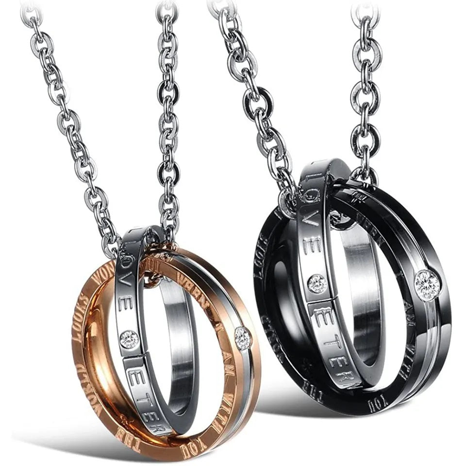 ✨ His & Hers Matching Double Ring Promise Love Pendant Necklaces ✨