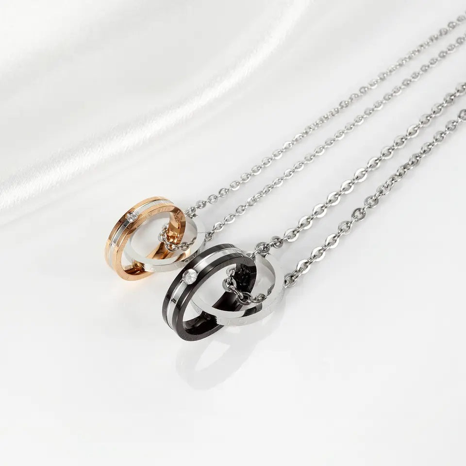 ✨ His & Hers Matching Double Ring Promise Love Pendant Necklaces ✨
