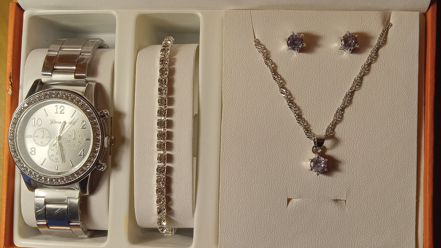 ✨Women Quartz Luxury Watch Bracelet Ring Necklace Earrings Set✨