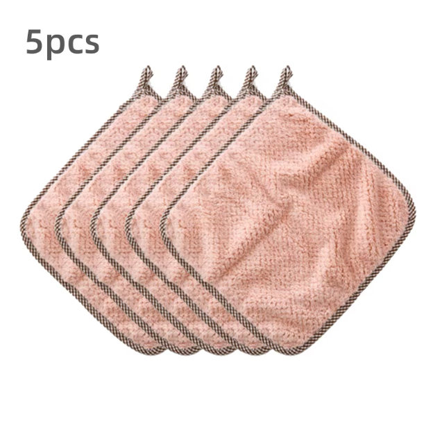 5PCS Soft Reusable Dish Towels – Absorbent Coral Fleece Cleaning Rags