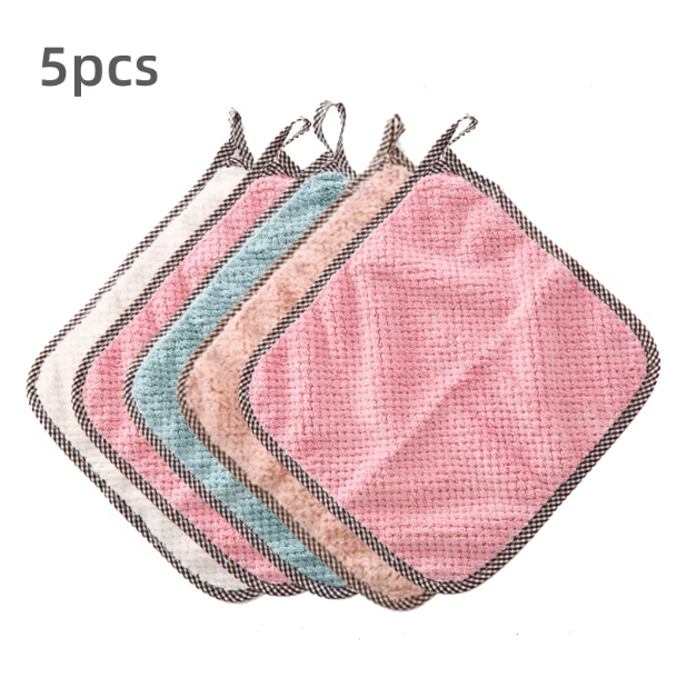 5PCS Soft Reusable Dish Towels – Absorbent Coral Fleece Cleaning Rags