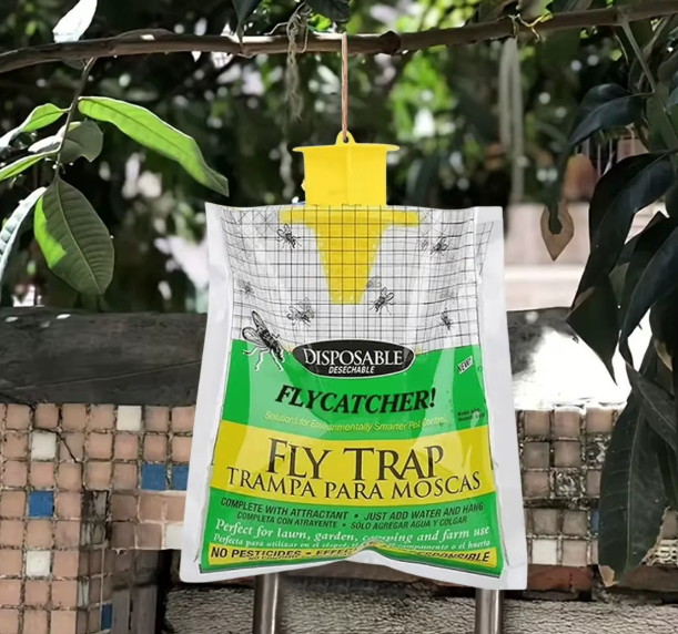 Hanging Fly Trap Bag with Bait – Disposable, Non-Toxic Insect Catcher for Outdoor Use