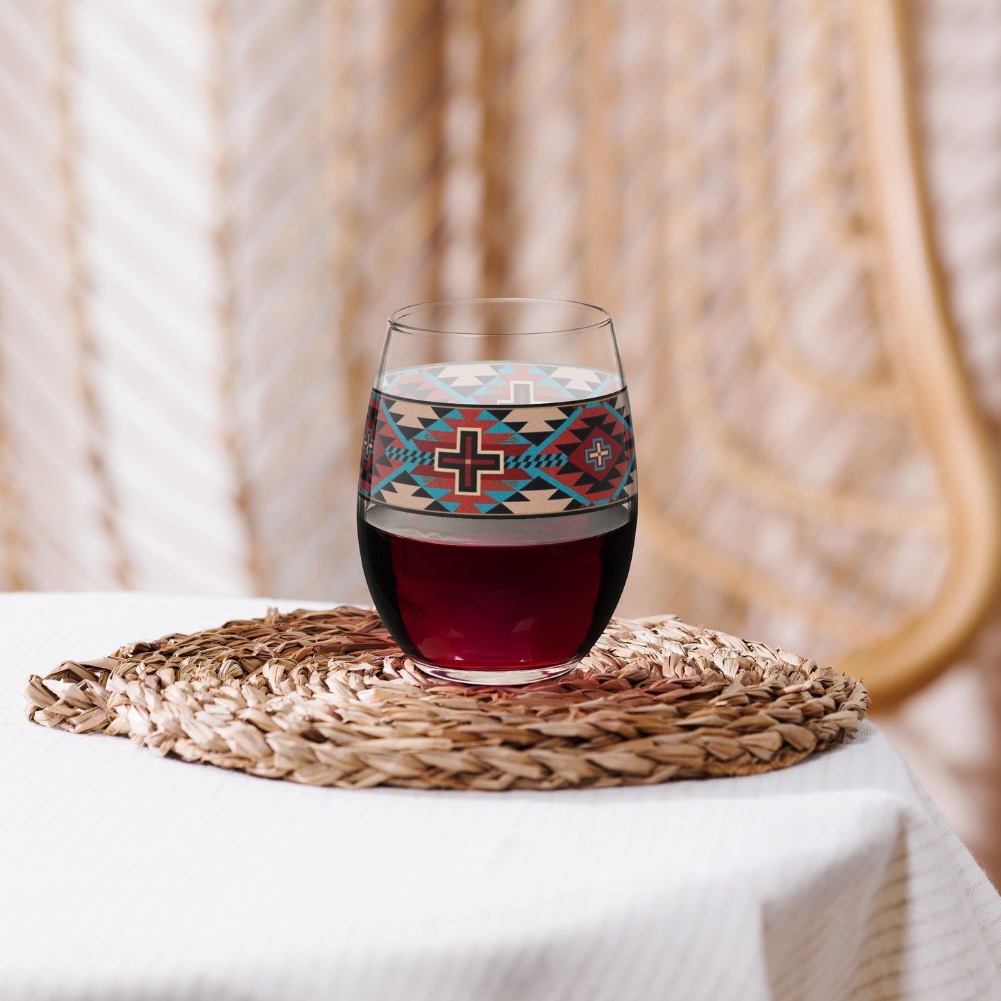 Native Art Stemless wine glass